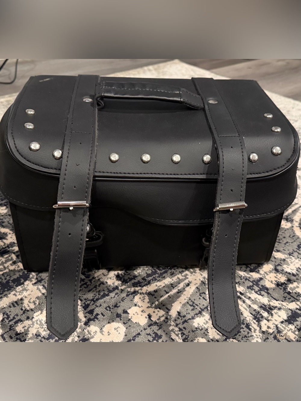 Black Men's Studded Leather Motorcycle Satchel Bag